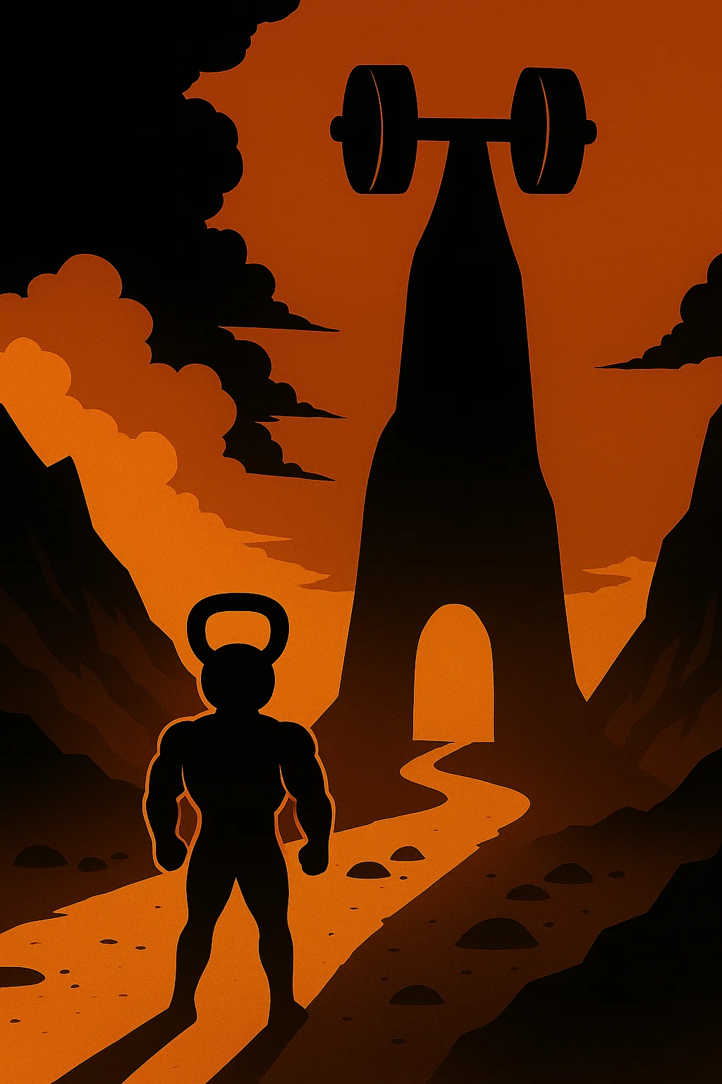 Illustration: eine Figur auf dem Weg zu einem Berg in Form einer Hantel